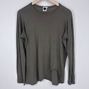 Bassike Long Sleeve Top Women S Olive Green Organic Cotton Asymmetric Minimalist